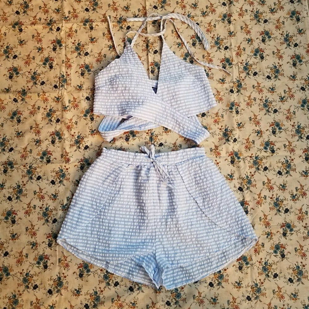 Striped Wrap-around Bralette & Short Set